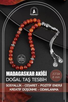 Madagaskar Akiği Doğal Taş Tesbih 33lük - 8mm - Osmanlı Doğaltaş