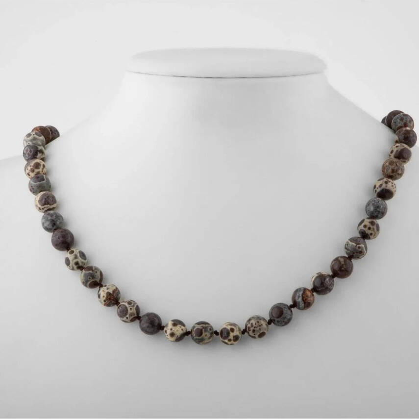 Meksika Jasper 8 mm Düğümlü Doğal Taş Kolye - 1