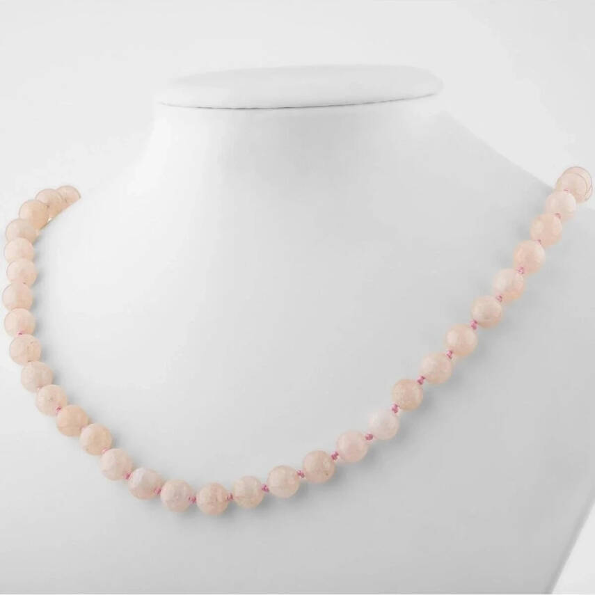 Morganit 8 mm Düğümlü Doğal Taş Kolye - 3