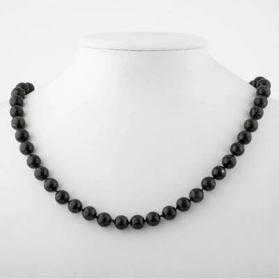 Nuummite 8 mm Düğümlü Doğal Taş Kolye - Osmanlı Doğaltaş