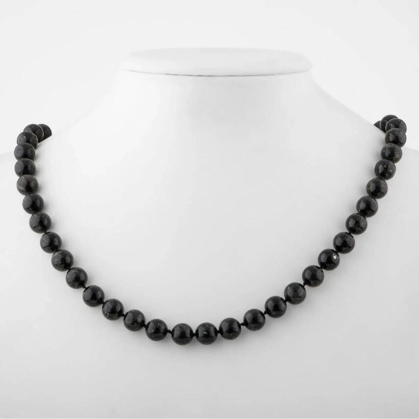 Nuummite 8 mm Düğümlü Doğal Taş Kolye - 1