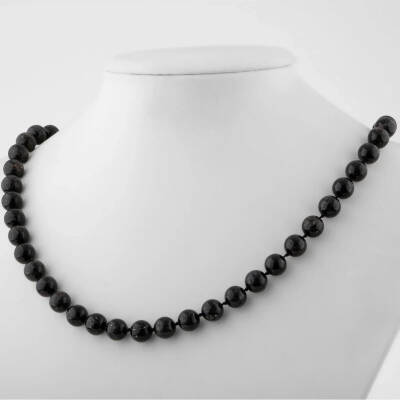Nuummite 8 mm Düğümlü Doğal Taş Kolye - 3