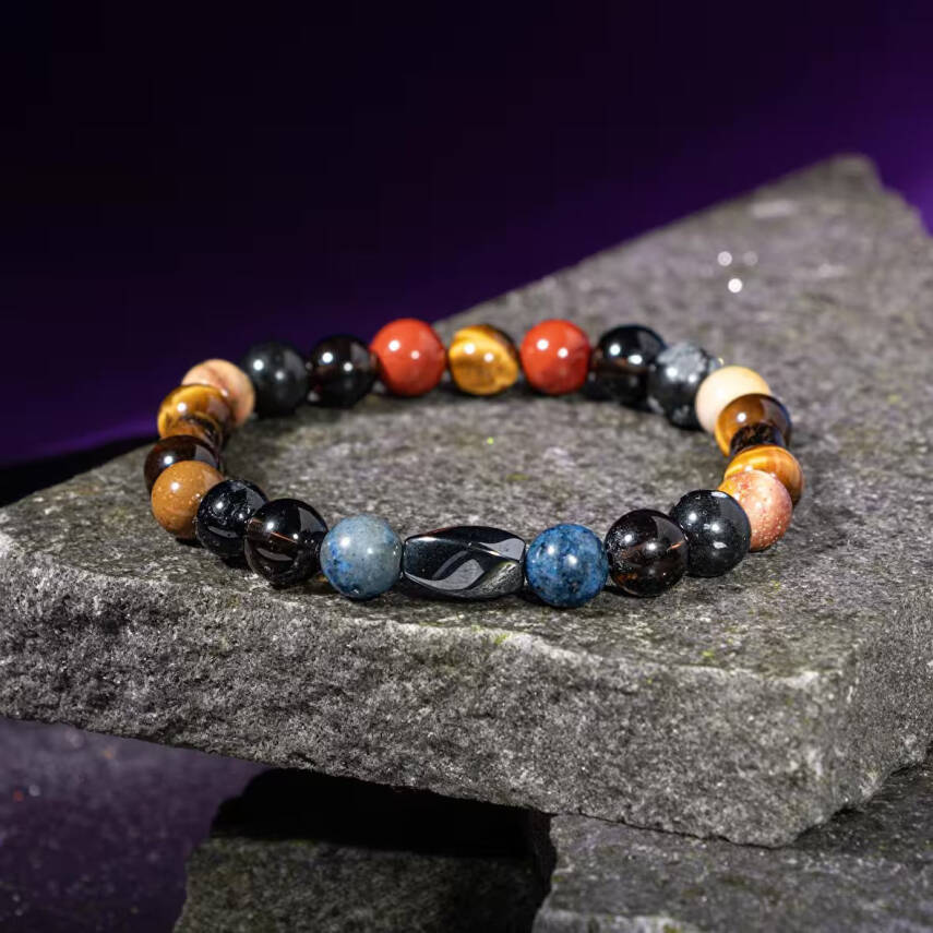 Oğlak Burcu Bileklik Dumanlı Kuvars, Dumortierit, Golden Obsidyen, Jasper, Kaplan Gözü - 1