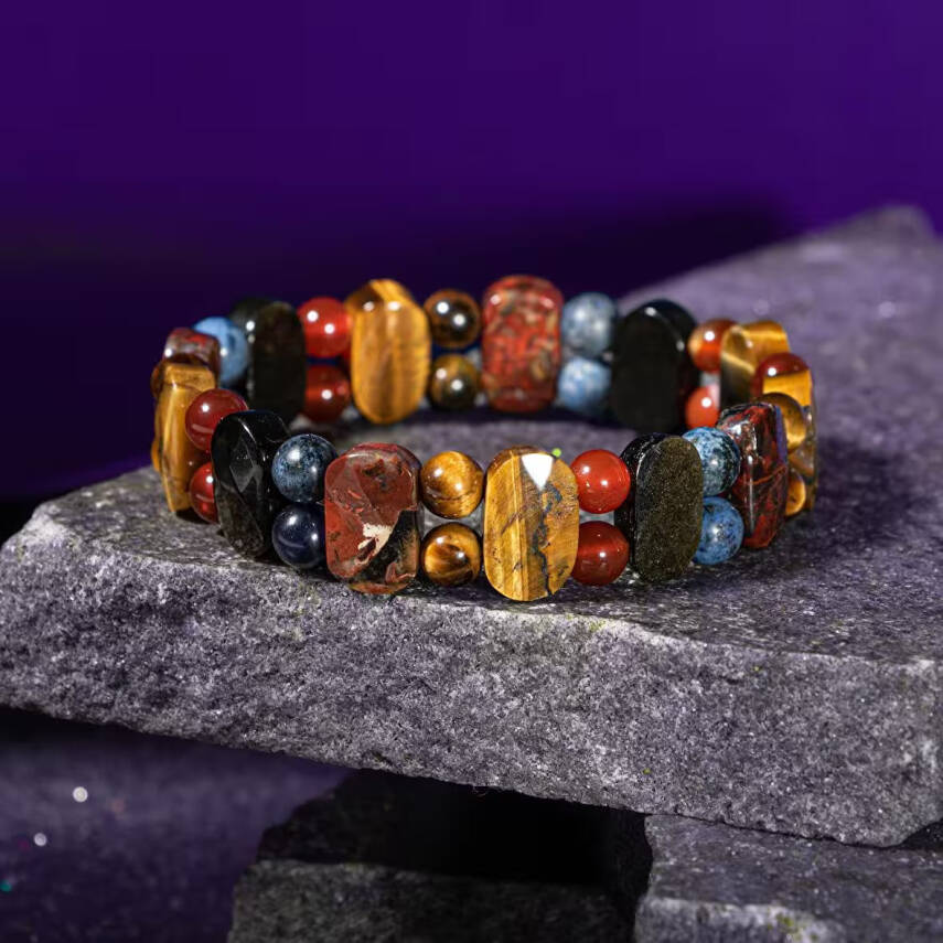 Oğlak Burcu Bileklik Dumanlı Kuvars, Dumortierit, Golden Obsidyen, Jasper, Kaplan Gözü, Kırmızı Akik - 1