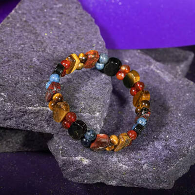 Oğlak Burcu Bileklik Dumanlı Kuvars, Dumortierit, Golden Obsidyen, Jasper, Kaplan Gözü, Kırmızı Akik - 5