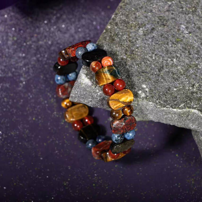 Oğlak Burcu Bileklik Dumanlı Kuvars, Dumortierit, Golden Obsidyen, Jasper, Kaplan Gözü, Kırmızı Akik - 6