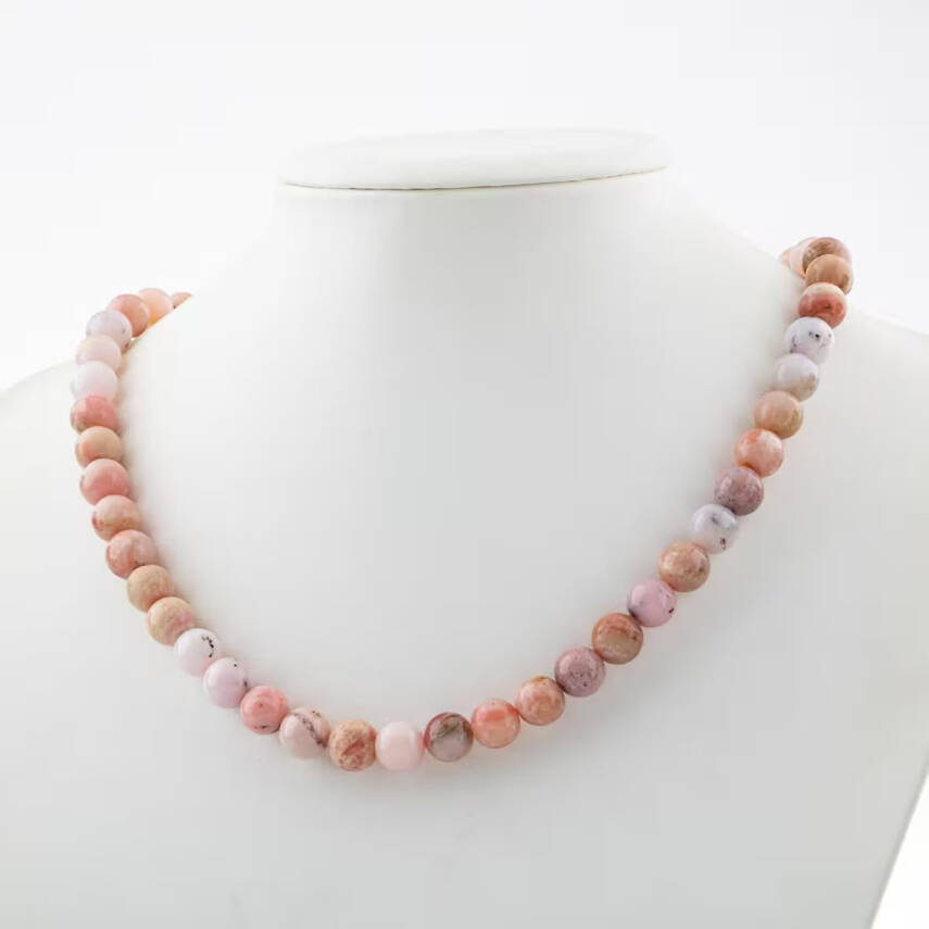 Opal Pembe 6 mm Dizi Doğal Taş Kolye - 1
