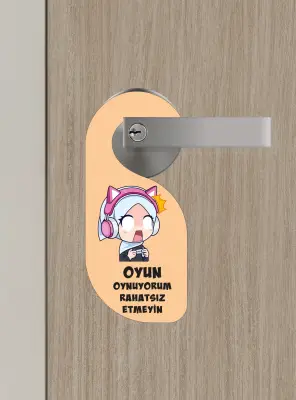 Oyun Oynuyorum Kız Kapı Askısı Kapı Uyarı Levhası - Bemenda