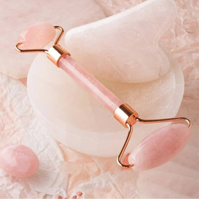 Pembe Kuvars Taşı Masaj Takımı - Roller ve Gua Sha Kalpli Set - Osmanlı Doğaltaş