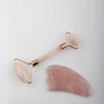 Pembe Kuvars Taşı Masaj Takımı - Roller ve Gua Sha Kaz Ayaklı Set - Osmanlı Doğaltaş