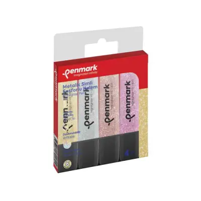 Penmark Metalik Simli Renkler Fosforlu Kalem 1-5 mm Kesik Uç 4 Lü - 2