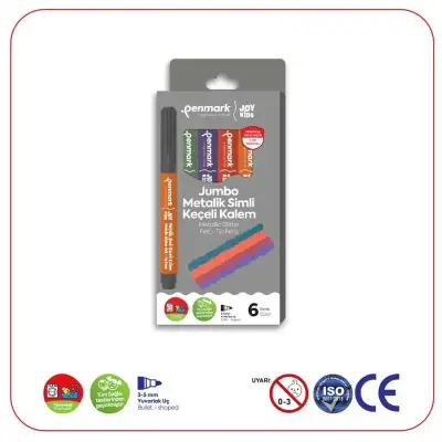 Penmark Yıkanabilir Süper Jumbo Metalik Simli Keçeli Kalem 6 Lı - Penmark