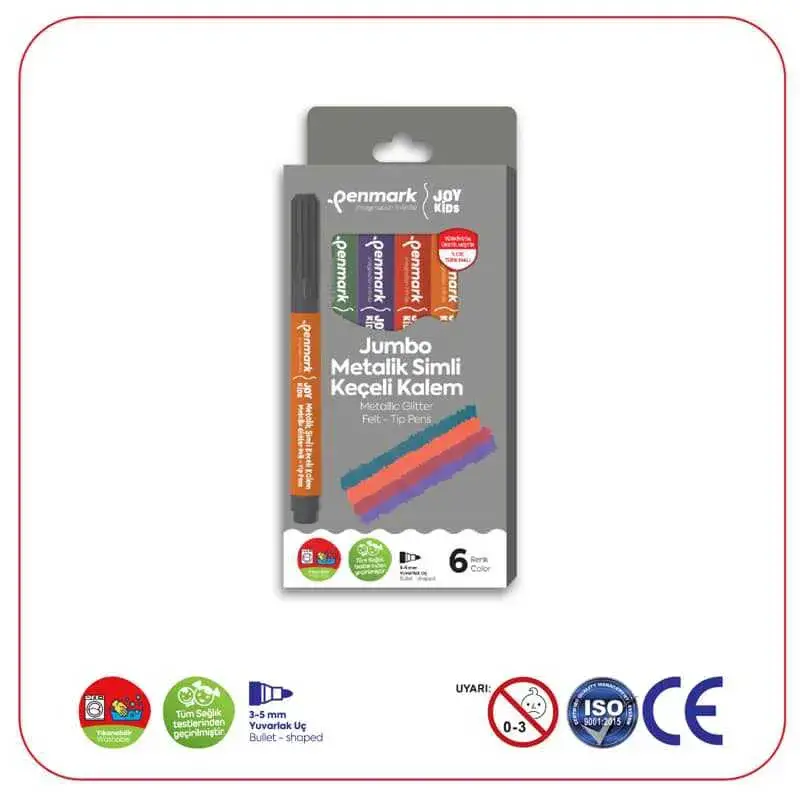 Penmark Yıkanabilir Süper Jumbo Metalik Simli Keçeli Kalem 6 Lı - 2