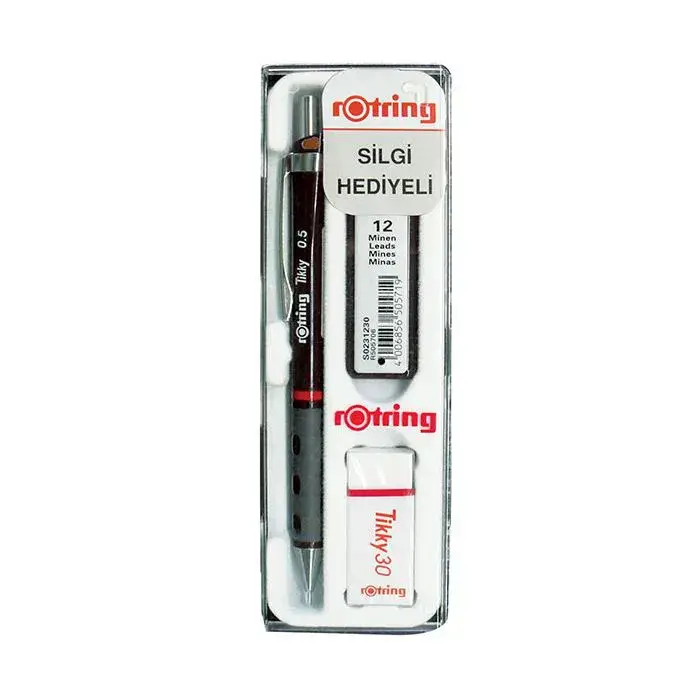 Rotring Tikky Bordo Okul Seti Uçlu Kalem + Uç + Silgi 0.5 mm 3 Lü Set - 1