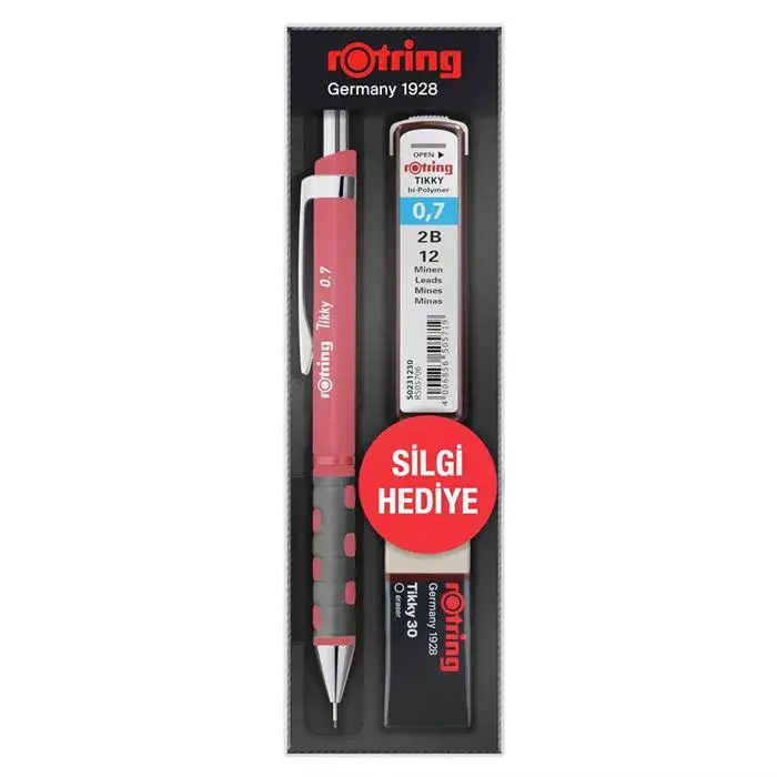 Rotring Tikky Gül Kurusu Okul Seti Uçlu Kalem Uç Silgi 0.7 mm 3 Lü Set - 2