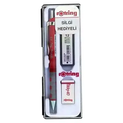 Rotring Tikky Kırmızı Okul Seti Uçlu Kalem + Uç + Silgi 0.5 mm 3 Lü Set - Rotring