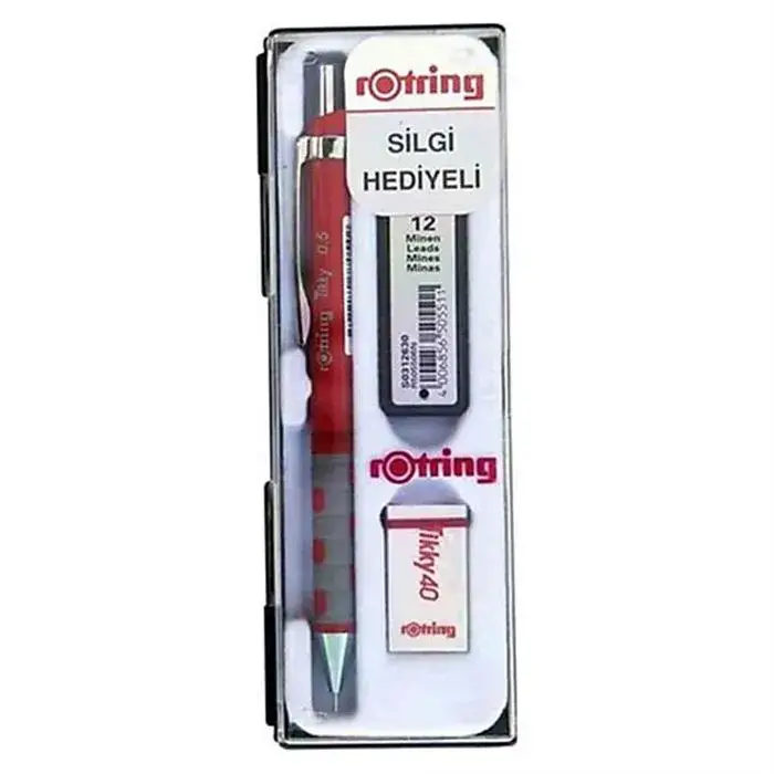 Rotring Tikky Kırmızı Okul Seti Uçlu Kalem + Uç + Silgi 0.5 mm 3 Lü Set - 2