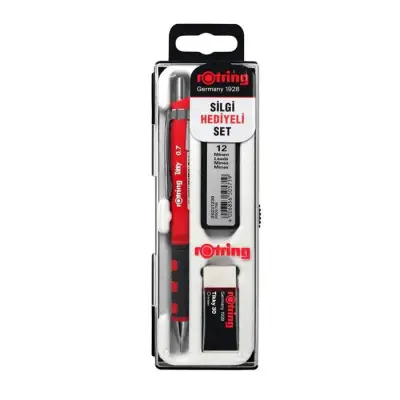 Rotring Tikky Kırmızı Okul Seti Uçlu Kalem + Uç + Silgi 0.7 mm 3 Lü Set - 2
