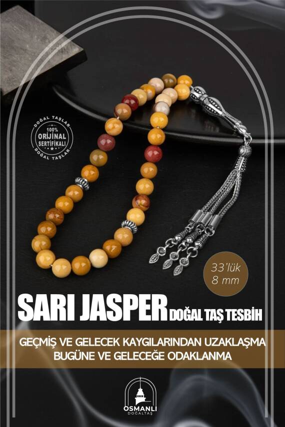 Sarı Jasper Doğal Taş Tesbih 33lük - 8mm - 2