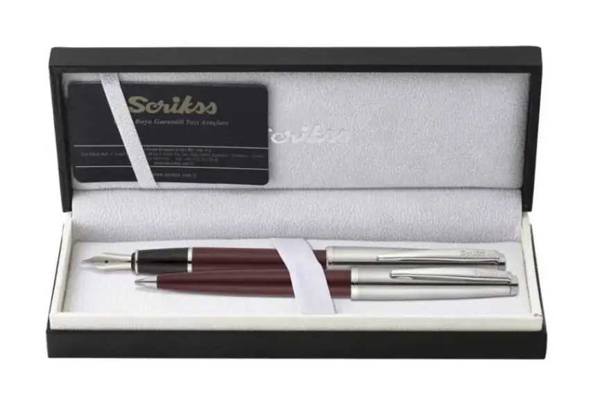 Scrikss Metropolis 78 Dolma Kalem + Tükenmez Kalem Takım Bordo M Uç - 3
