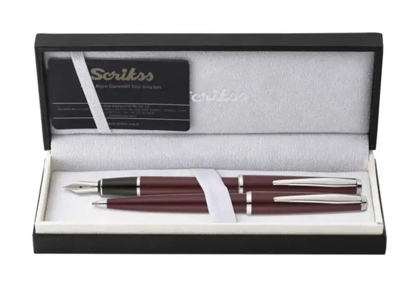 Scrikss Vintage 33 Dolma Kalem + Tükenmez Kalem Takım Bordo M Uç - 2