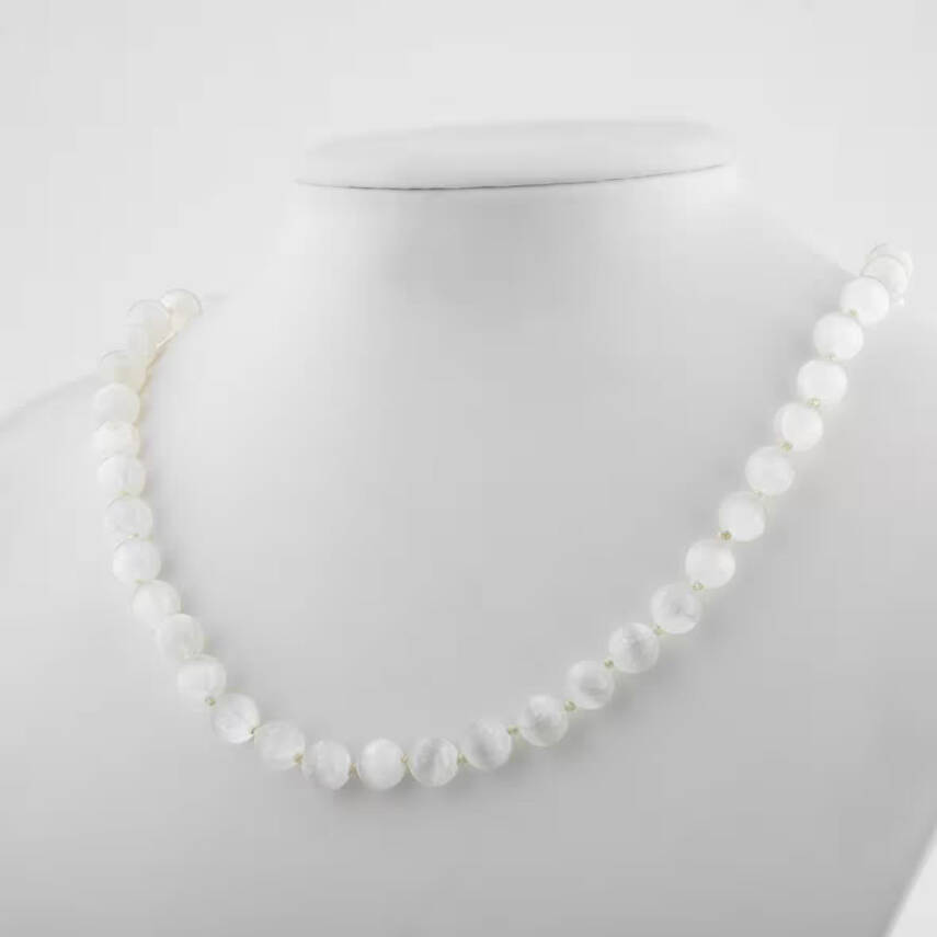 Selenit 8 mm Düğümlü Doğal Taş Kolye - 2