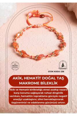 Sertifikalı Akik, Hematit Doğal Taş Makrome Bileklik (SK:236) - Osmanlı Doğal Taş