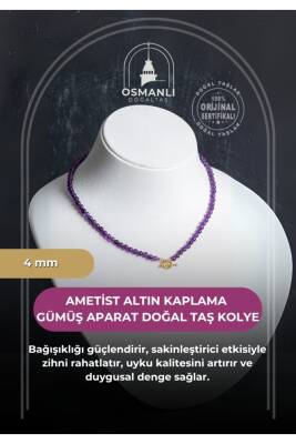 Sertifikalı Ametist Altın Kaplama Gümüş Aparat Doğal Taş Kolye - Osmanlı Doğaltaş