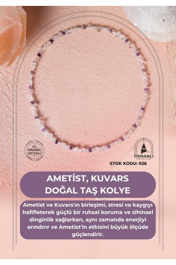 Sertifikalı Ametist, Kuvars Doğal Taş Kolye (SK:026) - 1