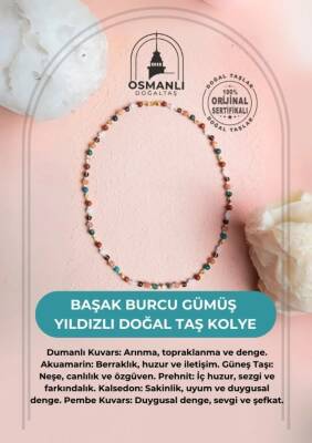 Sertifikalı Başak Burcu Gümüş Yıldızlı Doğal Taş Kolye - 2
