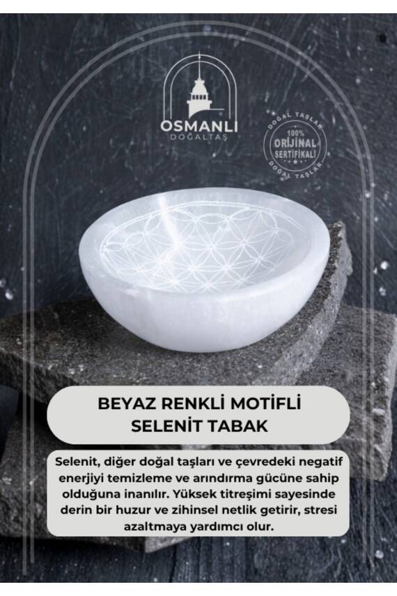 Sertifikalı Beyaz Motifli Selenit Tabak - 1