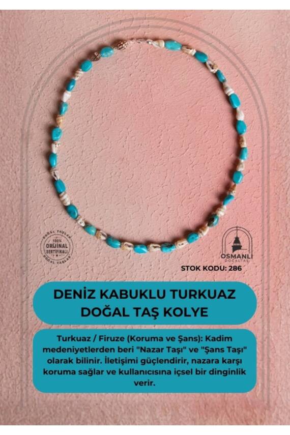 Sertifikalı Deniz Kabuklu Turkuaz Doğal Taş Kolye (SK:286) - 1