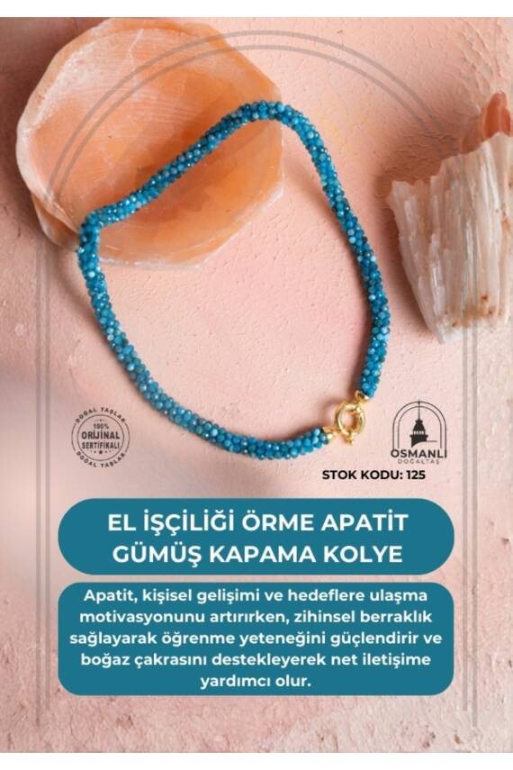 Sertifikalı El İşçiliği Örme Apatit Gümüş Kapama Kolye (SK:125) - 1