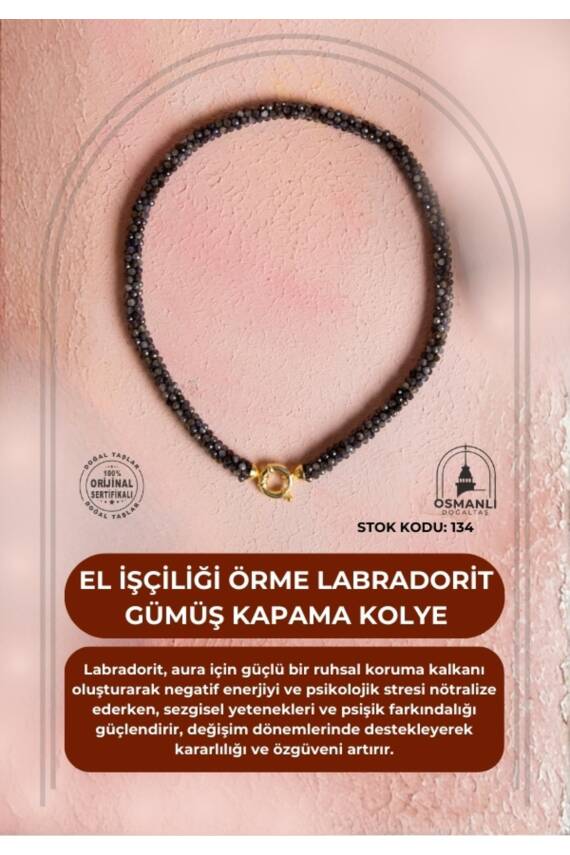 Sertifikalı El İşçiliği Örme Labradorit Gümüş Kapama Kolye (SK:134) - 1