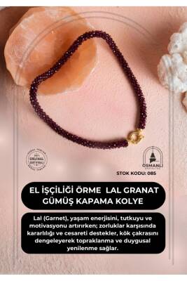 Sertifikalı El İşçiliği Örme Lal (Granat) Gümüş Kapama Kolye (SK:085) - Osmanlı Doğal Taş