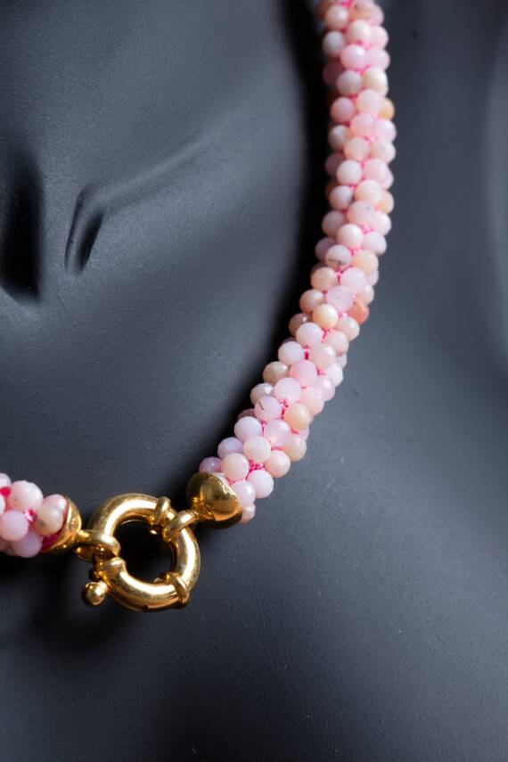 Sertifikalı El İşçiliği Örme Pembe Opal Gümüş Kapama Kolye (SK:107) - 4