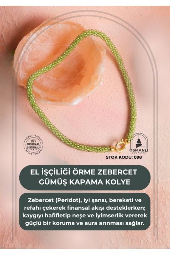 Sertifikalı El İşçiliği Örme Zebercet Gümüş Kapama Kolye (SK:098) - 1