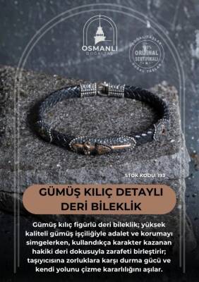 Sertifikalı Gümüş Kılıç Detaylı Deri Bileklik (SK:193) - 2