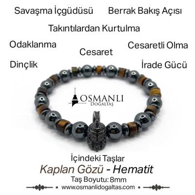 Sertifikalı Hakiki Orijinal Kaplan Gözü - Hematit 8mm Gladyatör Aparatlı Misinalı Doğal Taş Bileklik - 2