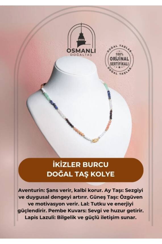 Sertifikalı İkizler Burcu Doğal Taş Kolye - 2