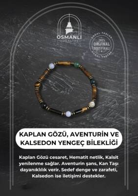 Sertifikalı Kaplan Gözü, Aventurin ve Kalsedon Yengeç Bilekliği - 2