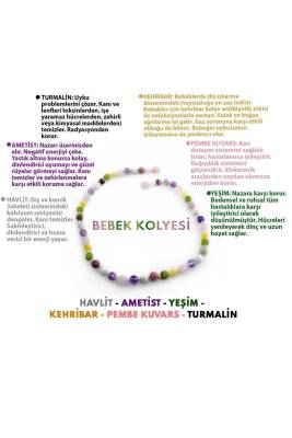 Sertifikalı Kehribar-turmalin-ametist-havlit-yeşim-pembe Kuvars-bebek Kolyesi M203 - Osmanlı Doğaltaş