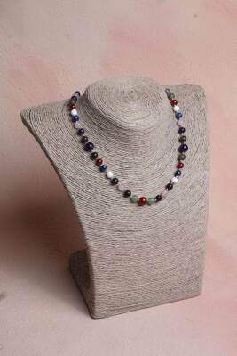 Sertifikalı Kırmızı Akik, Yeşil Aventurin, Lapis, Pembe Kuvars, Ametist, Havlit, Yeşim, Shungite Kız Öğrenci Kolye - Osmanlı Doğaltaş