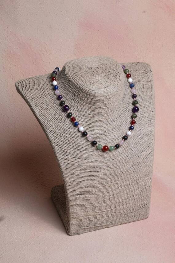 Sertifikalı Kırmızı Akik, Yeşil Aventurin, Lapis, Pembe Kuvars, Ametist, Havlit, Yeşim, Shungite Kız Öğrenci Kolye - 1