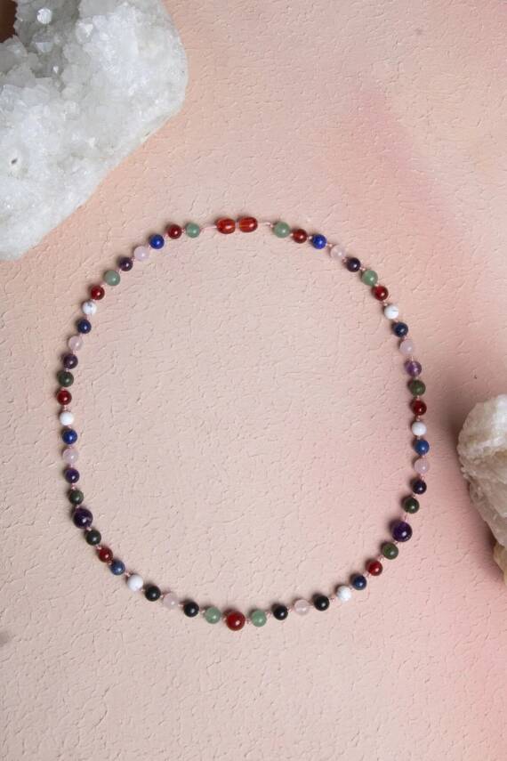Sertifikalı Kırmızı Akik, Yeşil Aventurin, Lapis, Pembe Kuvars, Ametist, Havlit, Yeşim, Shungite Kız Öğrenci Kolye - 2
