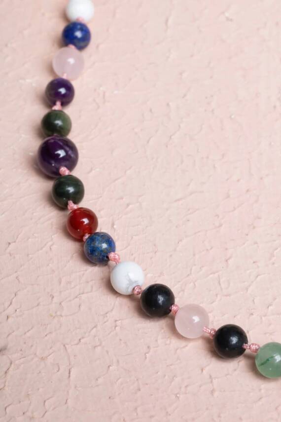 Sertifikalı Kırmızı Akik, Yeşil Aventurin, Lapis, Pembe Kuvars, Ametist, Havlit, Yeşim, Shungite Kız Öğrenci Kolye - 4
