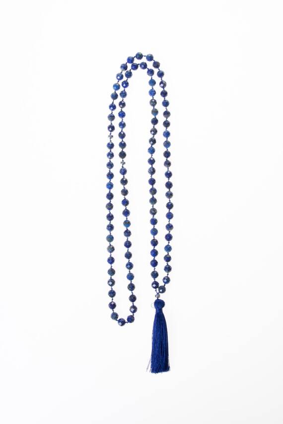Sertifikalı Lapis Lazuli Elmas Kesim Fasetli Doğal Taş Tesbih Kolye 99luk - 8mm (SK:287) - 6
