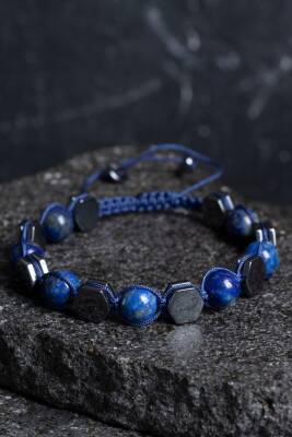 Sertifikalı Lapis Lazuli, Hematit Doğal Taş Makrome Bileklik (SK:360) - Osmanlı Doğal Taş