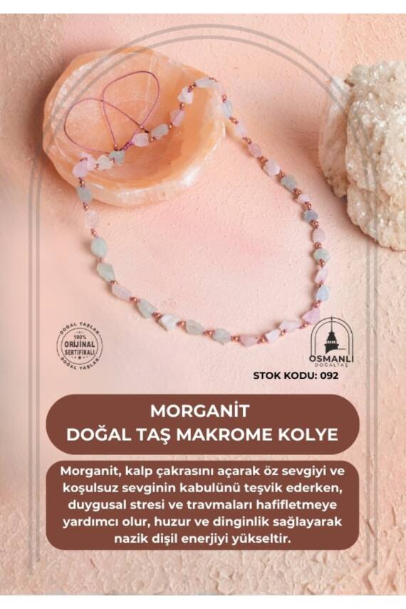 Sertifikalı Morganit Doğal Taş Makrome Kolye (SK:092) - 1
