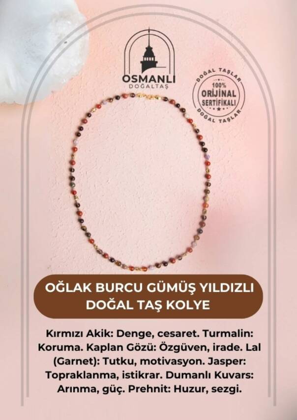 Sertifikalı Oğlak Burcu Gümüş Yıldızlı Doğal Taş Kolye - 2